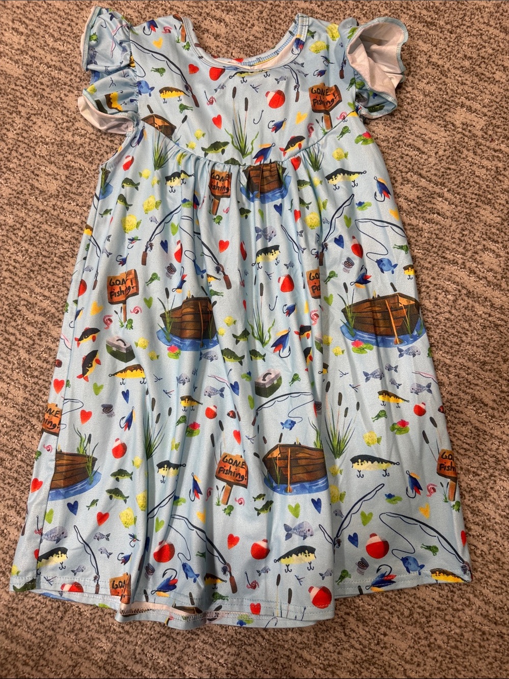 Kids Light Blue Fishing Print Dress
